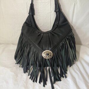 Mexican Premium Leather Purse Fringe Black